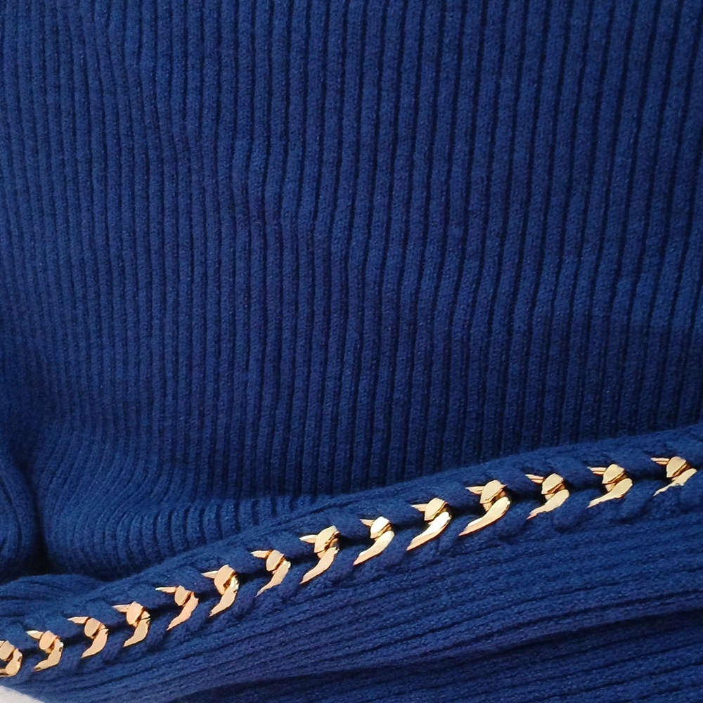 Blue Sweater with Gold Studded Sleeves TAHARI LARGE BNWT - Picture 4 of 8